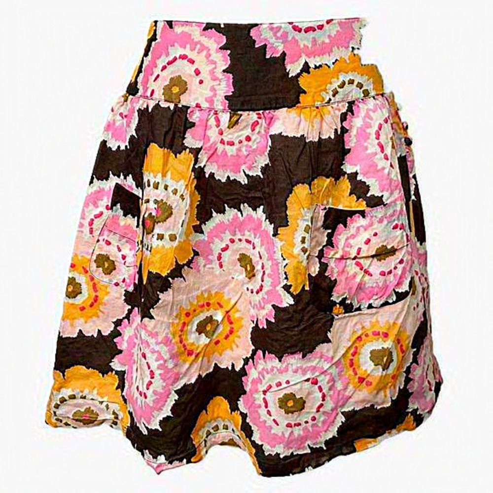 Madison Abstract Colorful Print Skirt with Front Pockets